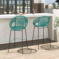 Faux Wicker PE Rattan Bar Stools Set of 2 Teal N161