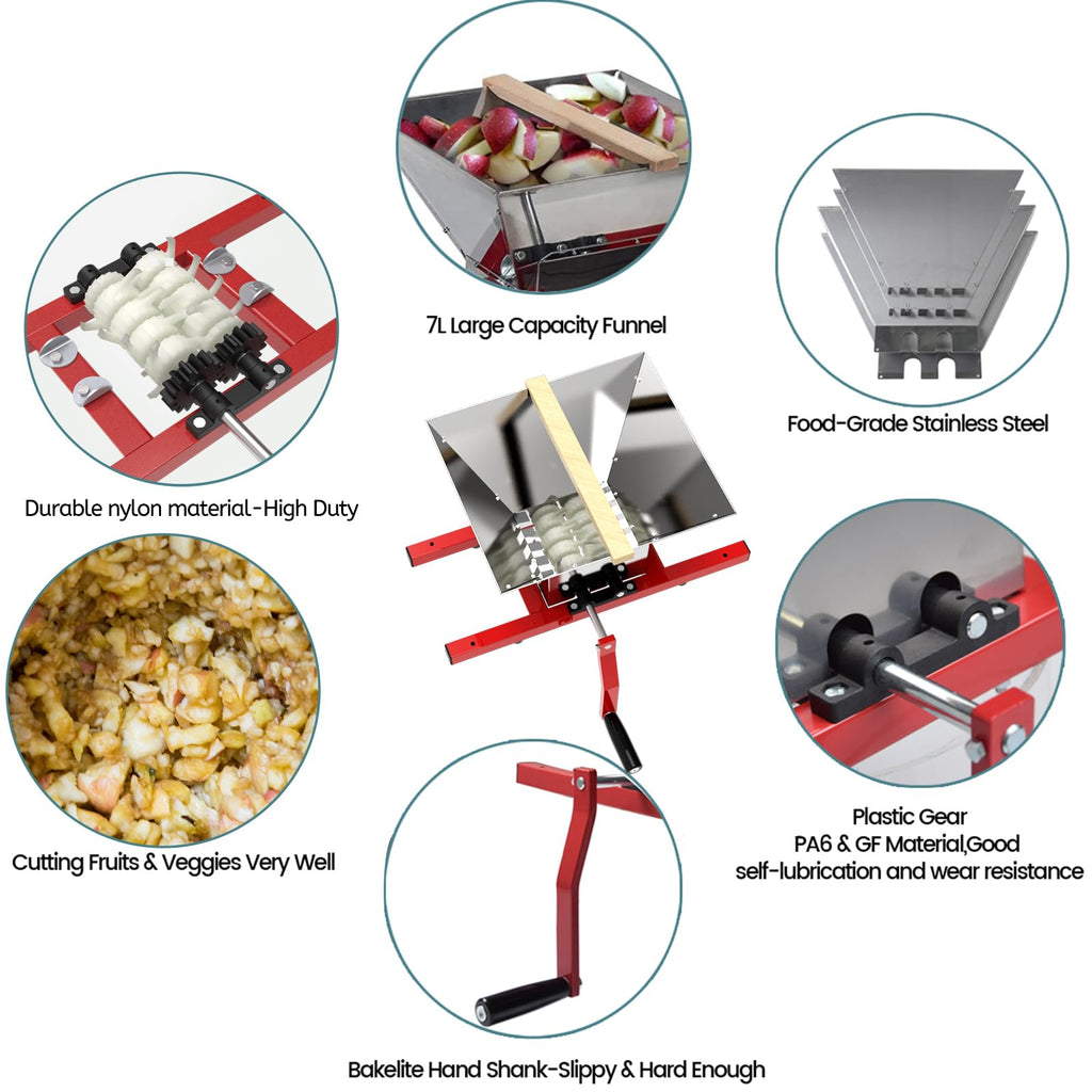 7L Manual Juicer Grinder Stainless Steel 1.8 Gallon Red X68192