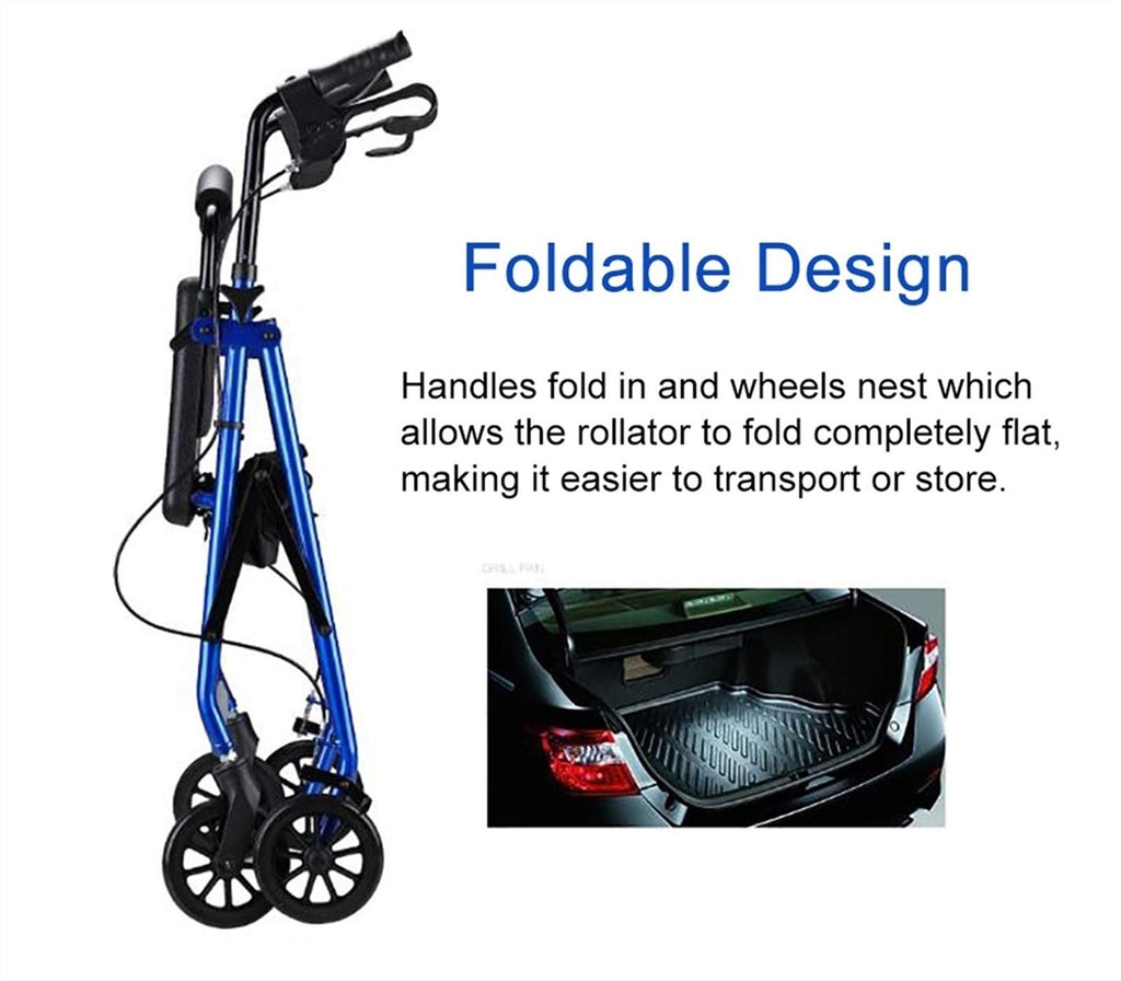 Blue Rolling Walker with Seat Basket Brakes E9393