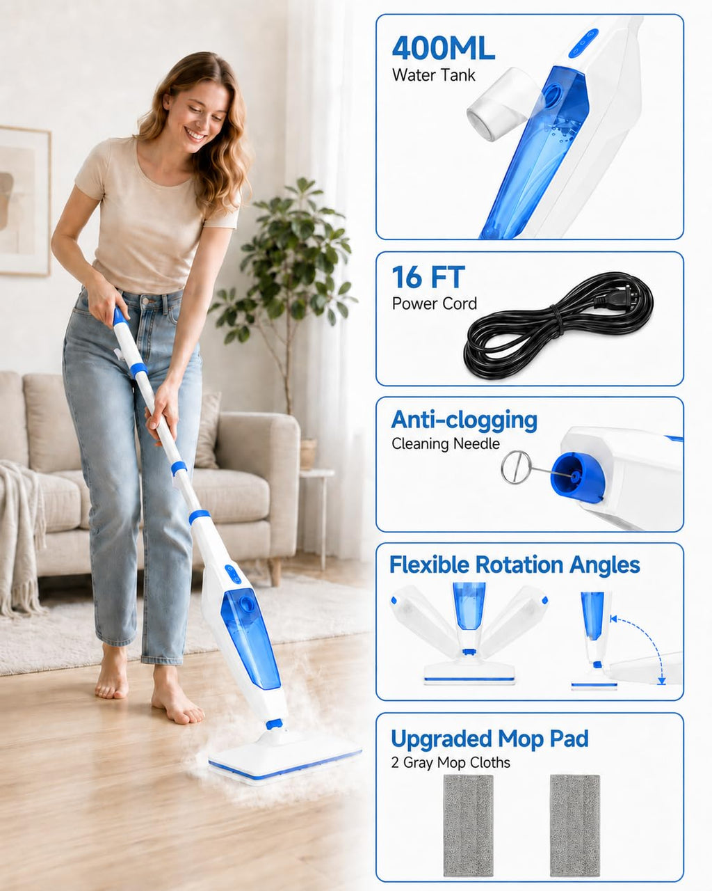 14-in-1 Detachable Steam Floor Mop X206