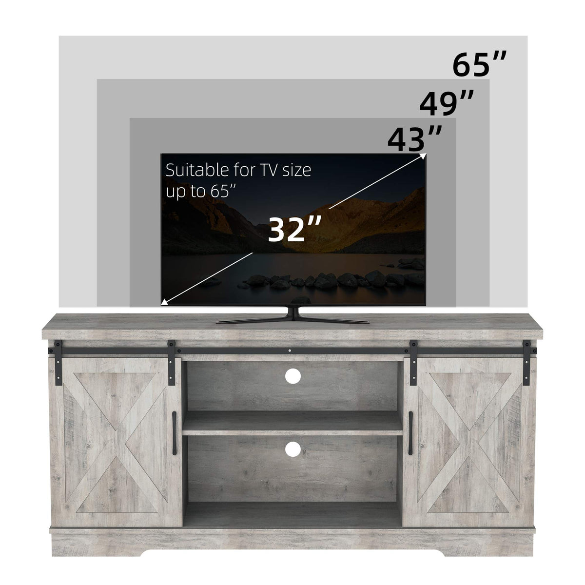 65 Inch Oak TV Stand with Storage Cabinet I56783