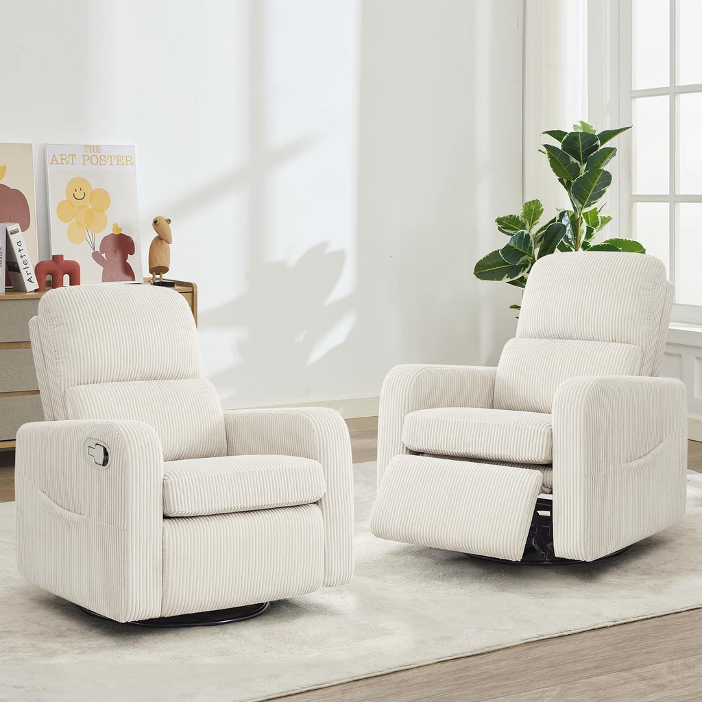 Oversized Corduroy Swivel Rocker Recliner Chair L298388