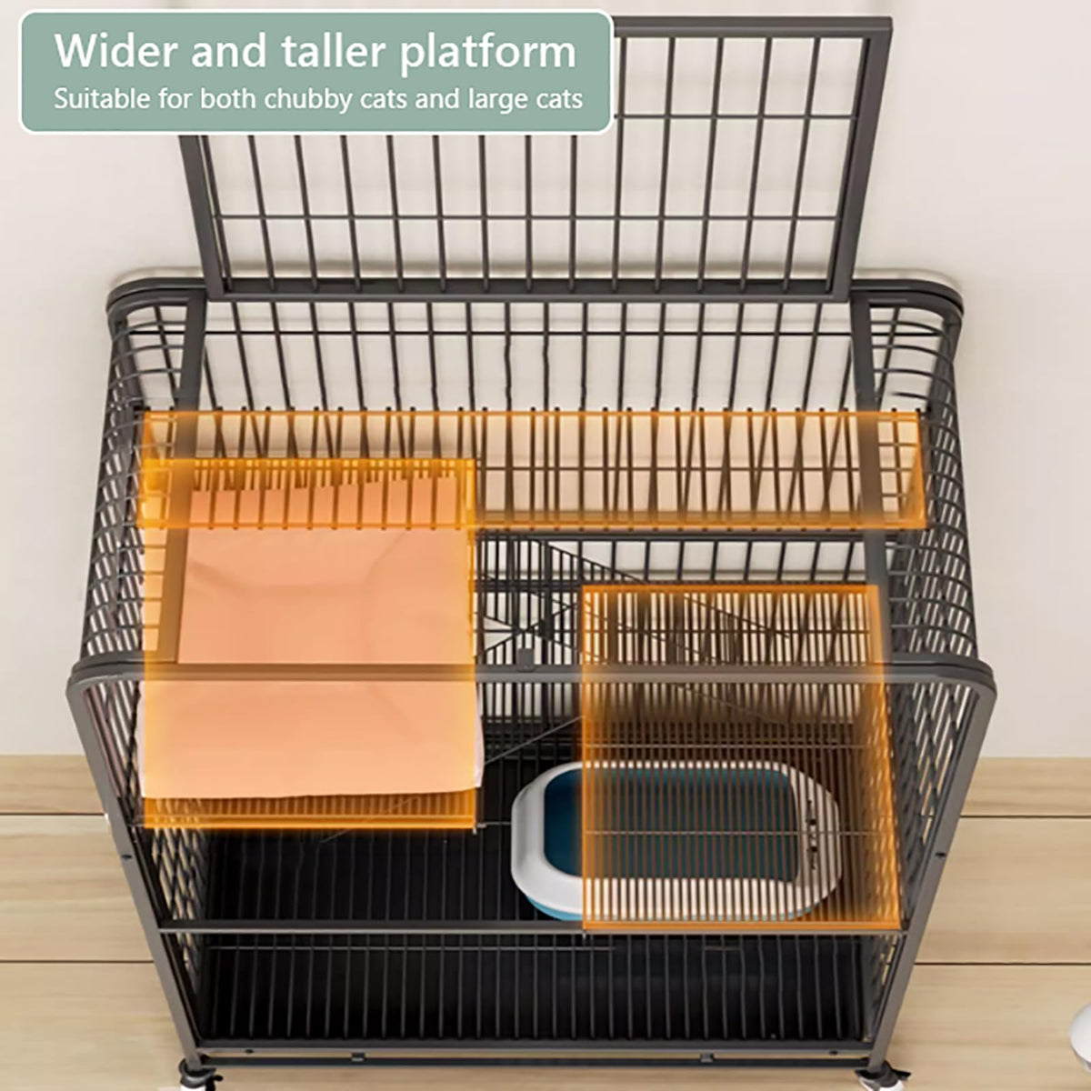 Black Metal Cat Cage with Locking Wheels C41240