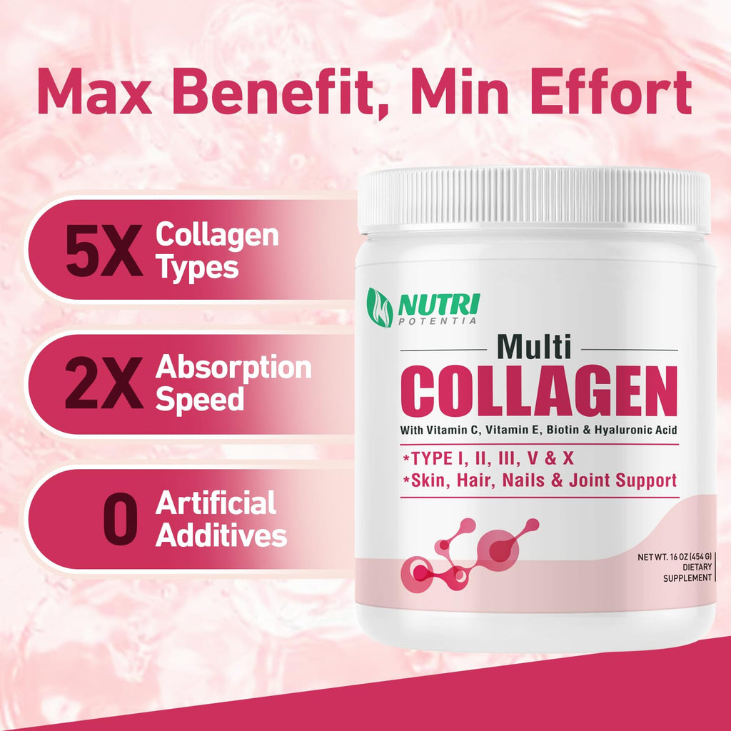 Multi Collagen Peptides Powder with Vitamin C, E & Hyaluronic Acid, Unflavored, 45 Servings B52708