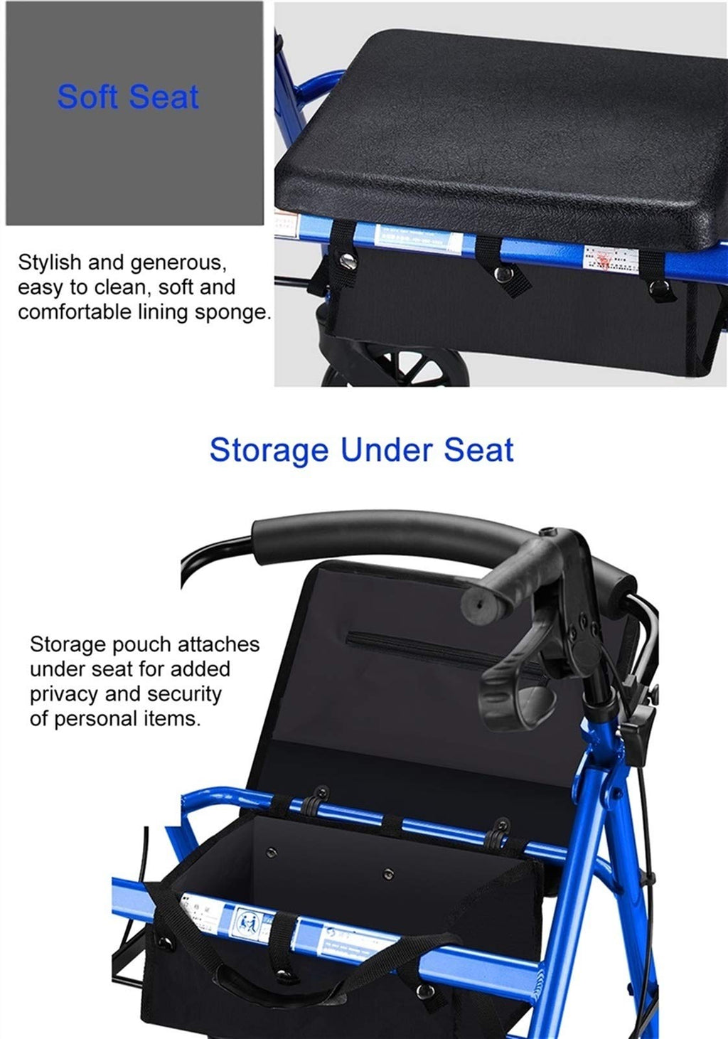 Blue Rolling Walker with Seat Basket Brakes E9393
