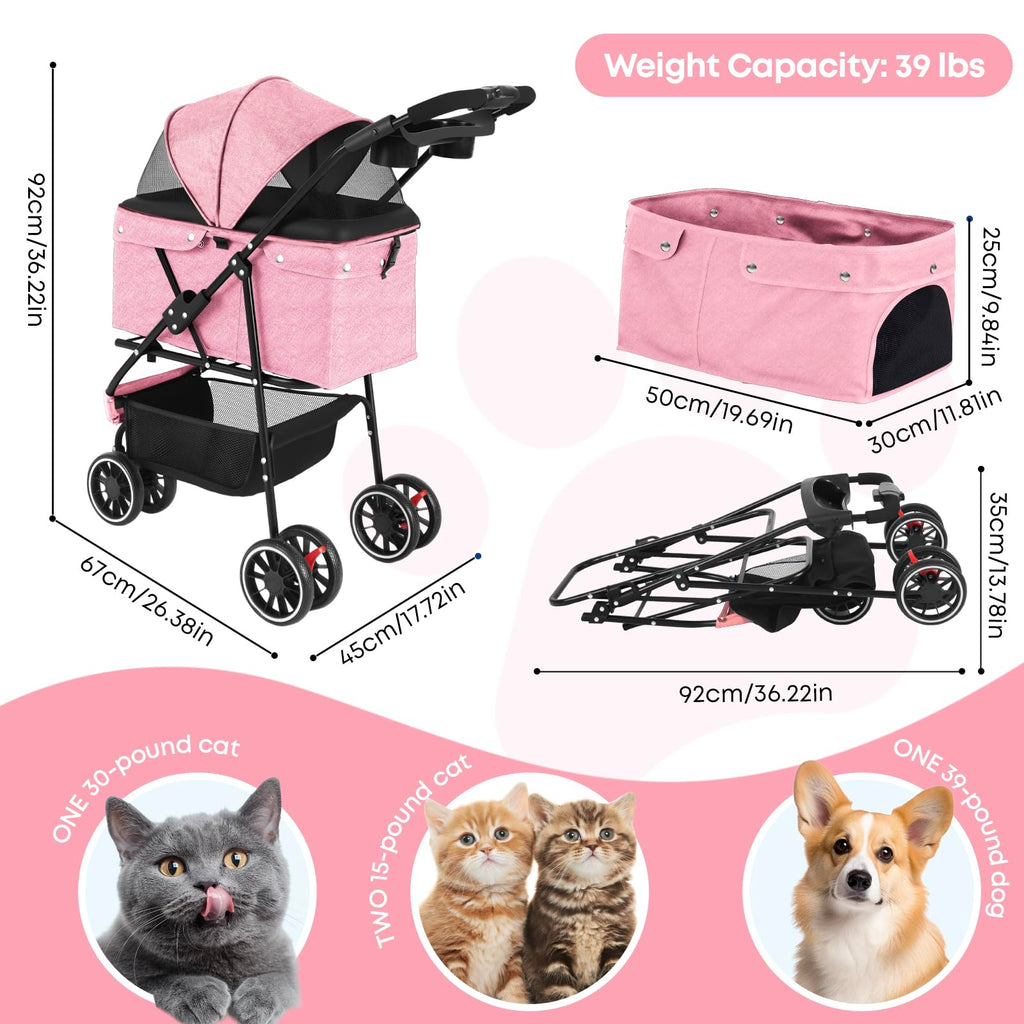 Pink 3 Wheels Pet Stroller R255078