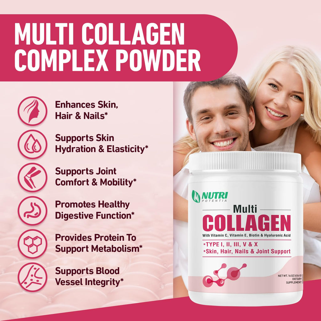 Multi Collagen Peptides Powder with Vitamin C, E & Hyaluronic Acid, Unflavored, 45 Servings B52708