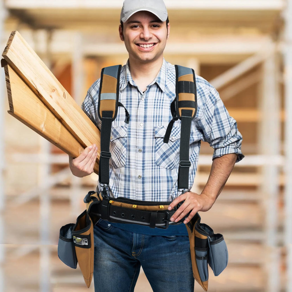 Khaki Carpenter Tool Belt with Suspenders B477997