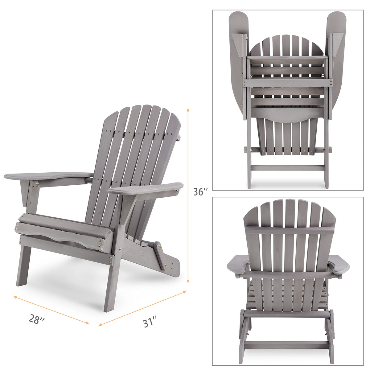 Wooden Folding Adirondack Chair Set of 2 Solid Cedar V858284