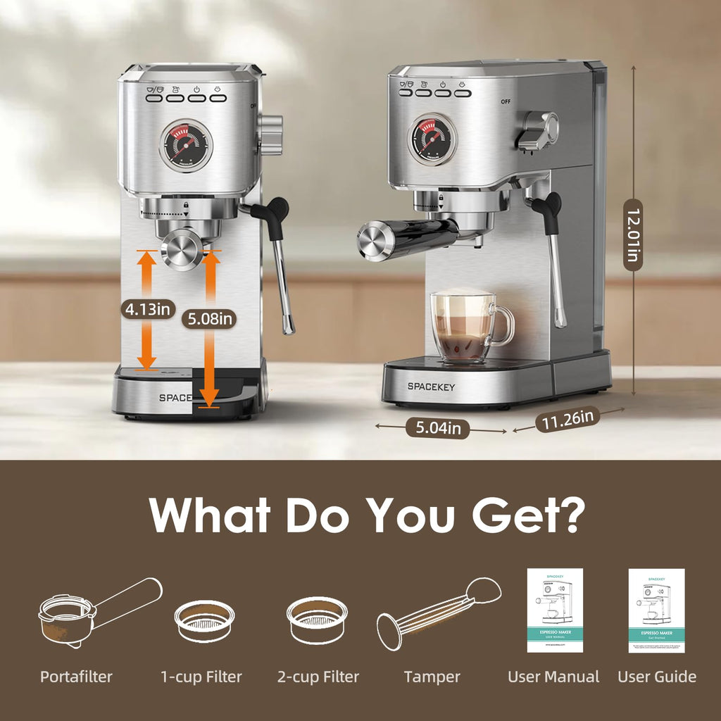 20 Bar Stainless Steel Espresso Machine with Milk Frother T647217