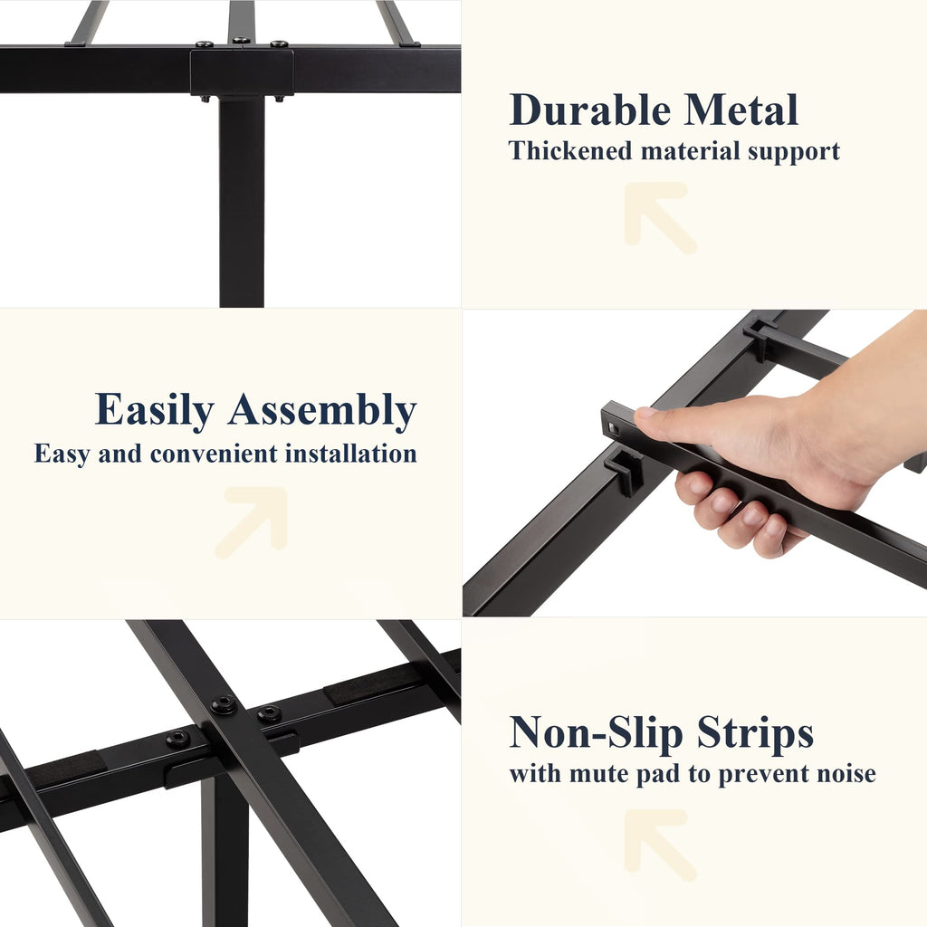 Full Metal Bed Frame with Victorian Iron-Art Headboard, Black Q9303