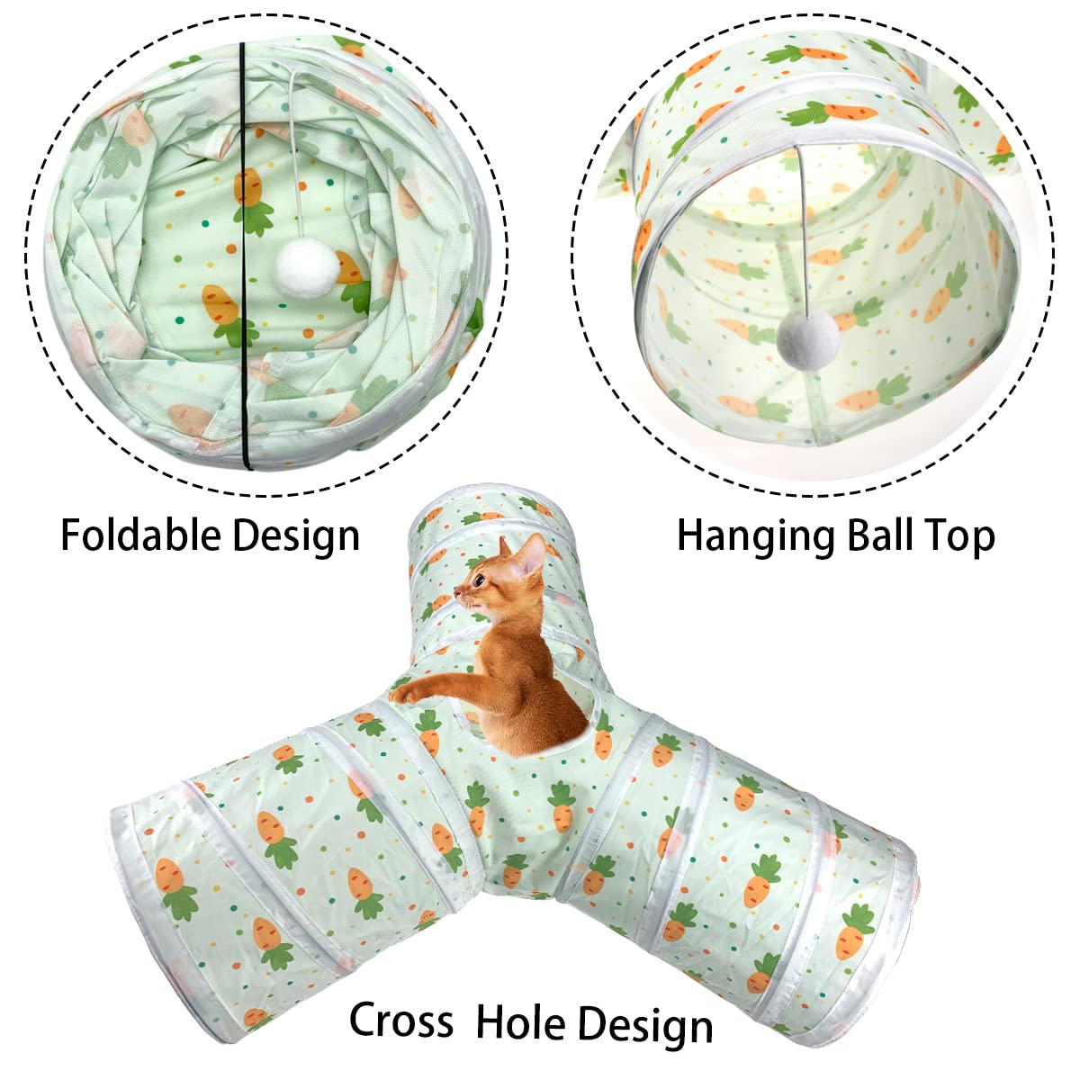 3 Way Collapsible Tunnel with Carrot Patterns Small Pet Hideout T14122
