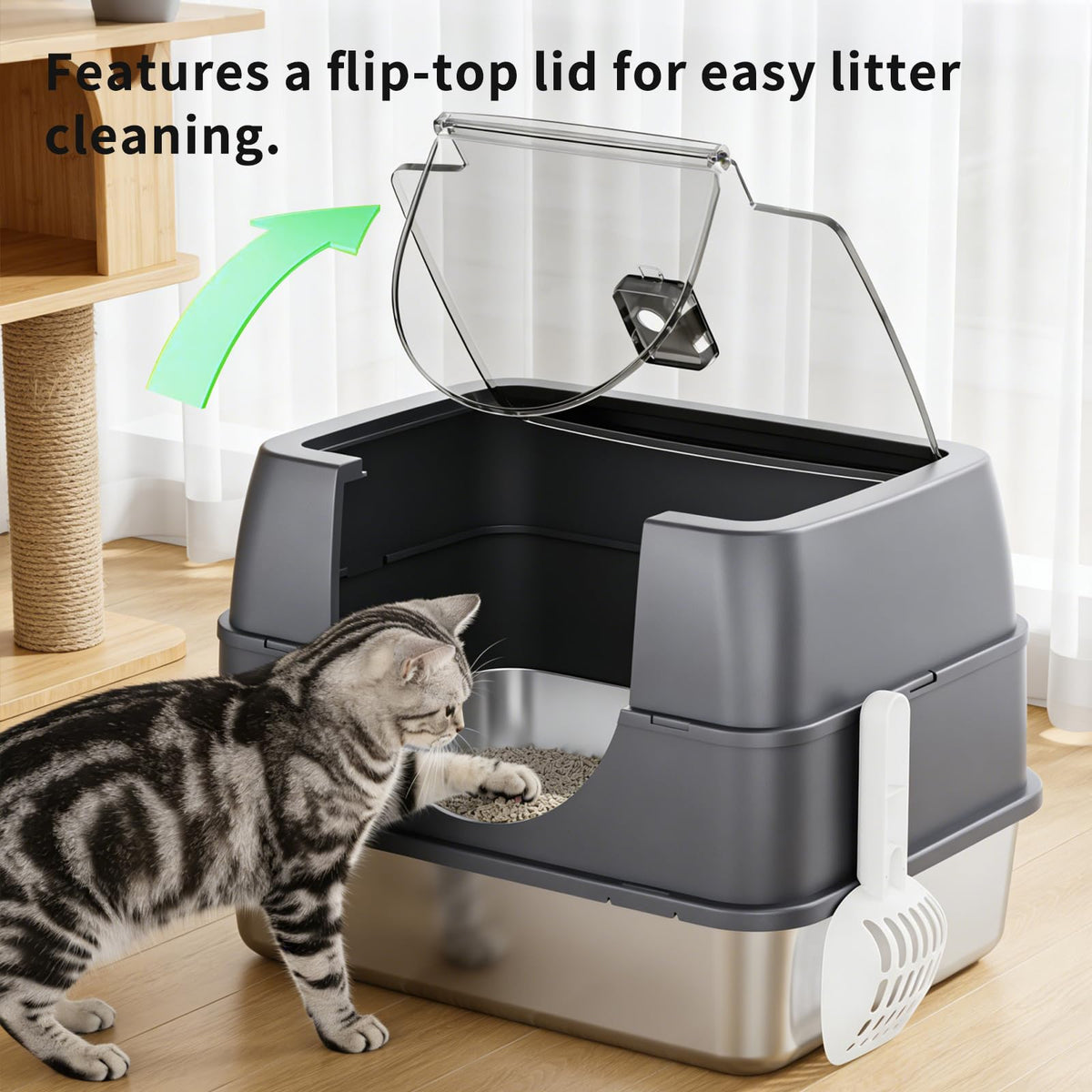 Enclosed Cat Litter Box with Stainless Steel Litter Tray U3109