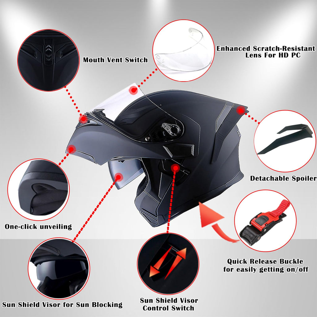 Matt Black XL Modular Full Face Motorcycle Helmet L595