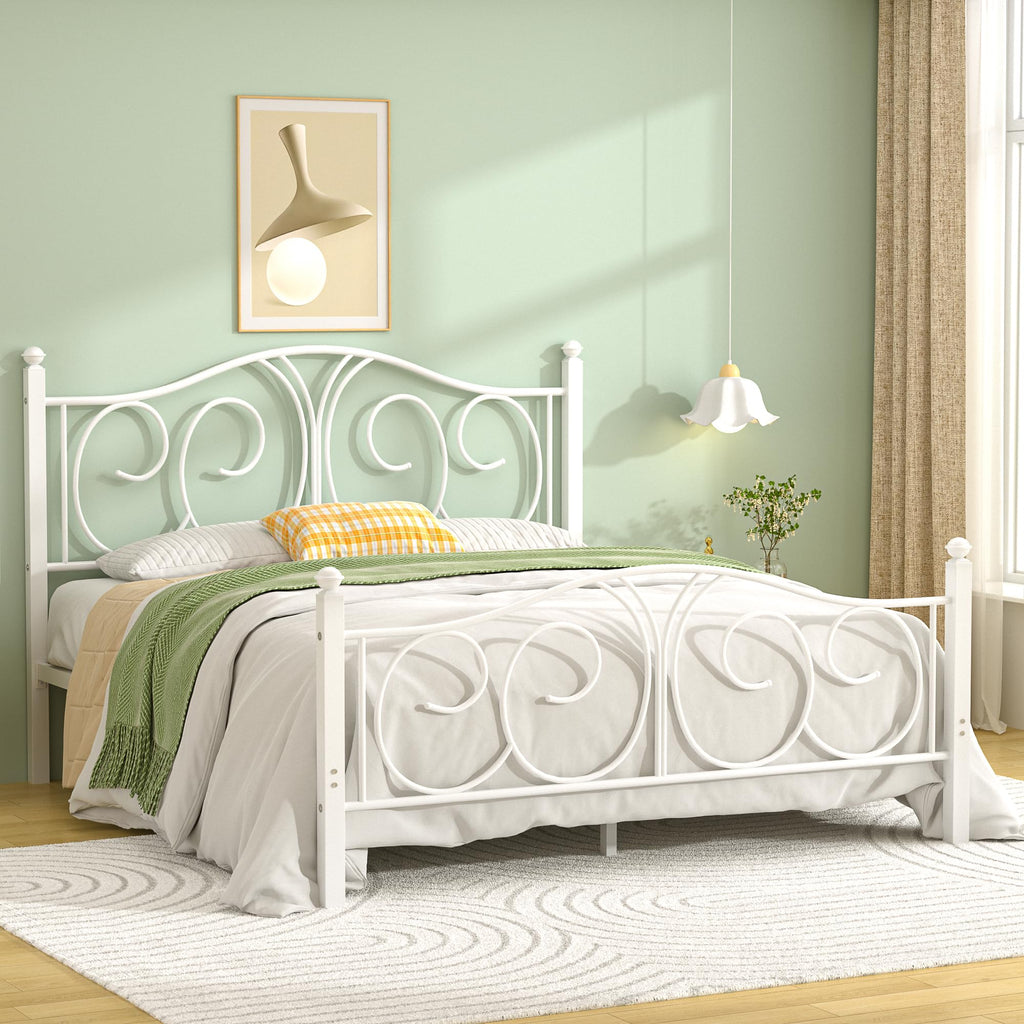 Full Size Pure White Metal Platform Bed Frame with Headboard and Footboard T575