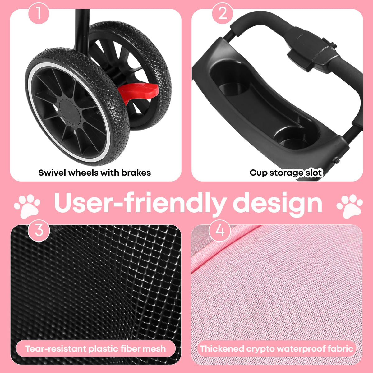 Pink 3 Wheels Pet Stroller R255078