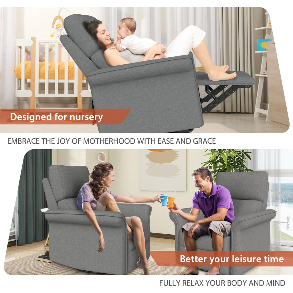 Dark Gray Velvet Power Swivel Rocker Recliner Chair U47505