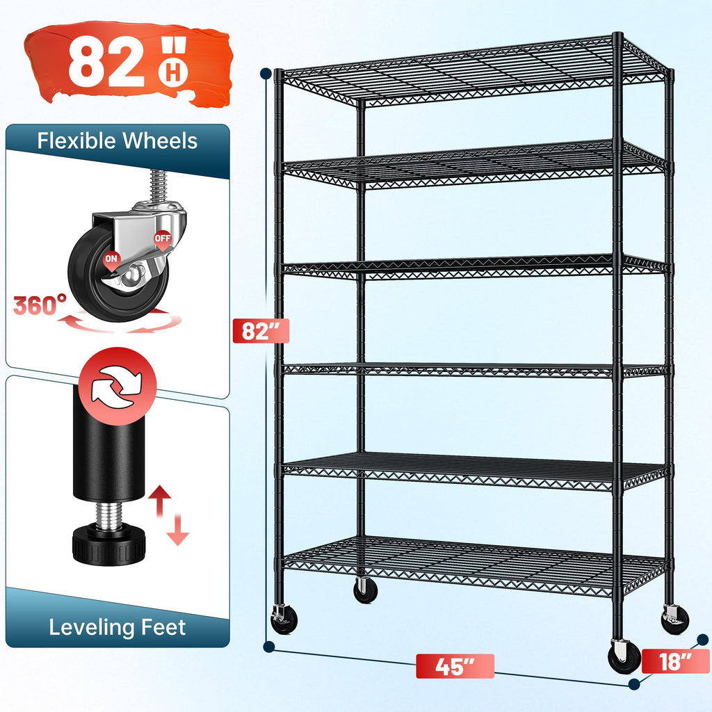 82" 6-Tier Adjustable Storage Shelves with Wheels U1920