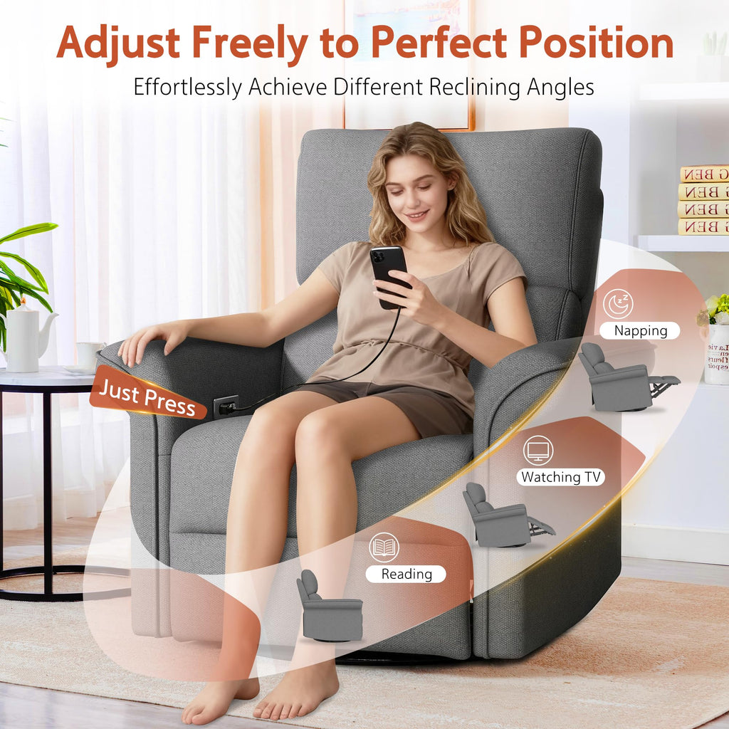 Dark Gray Velvet Power Swivel Rocker Recliner Chair U47505