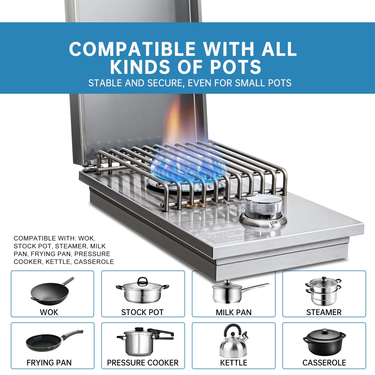 Built-in Side Burner for Outdoor Kitchen, Propane & Natural Gas, 304 SS C413