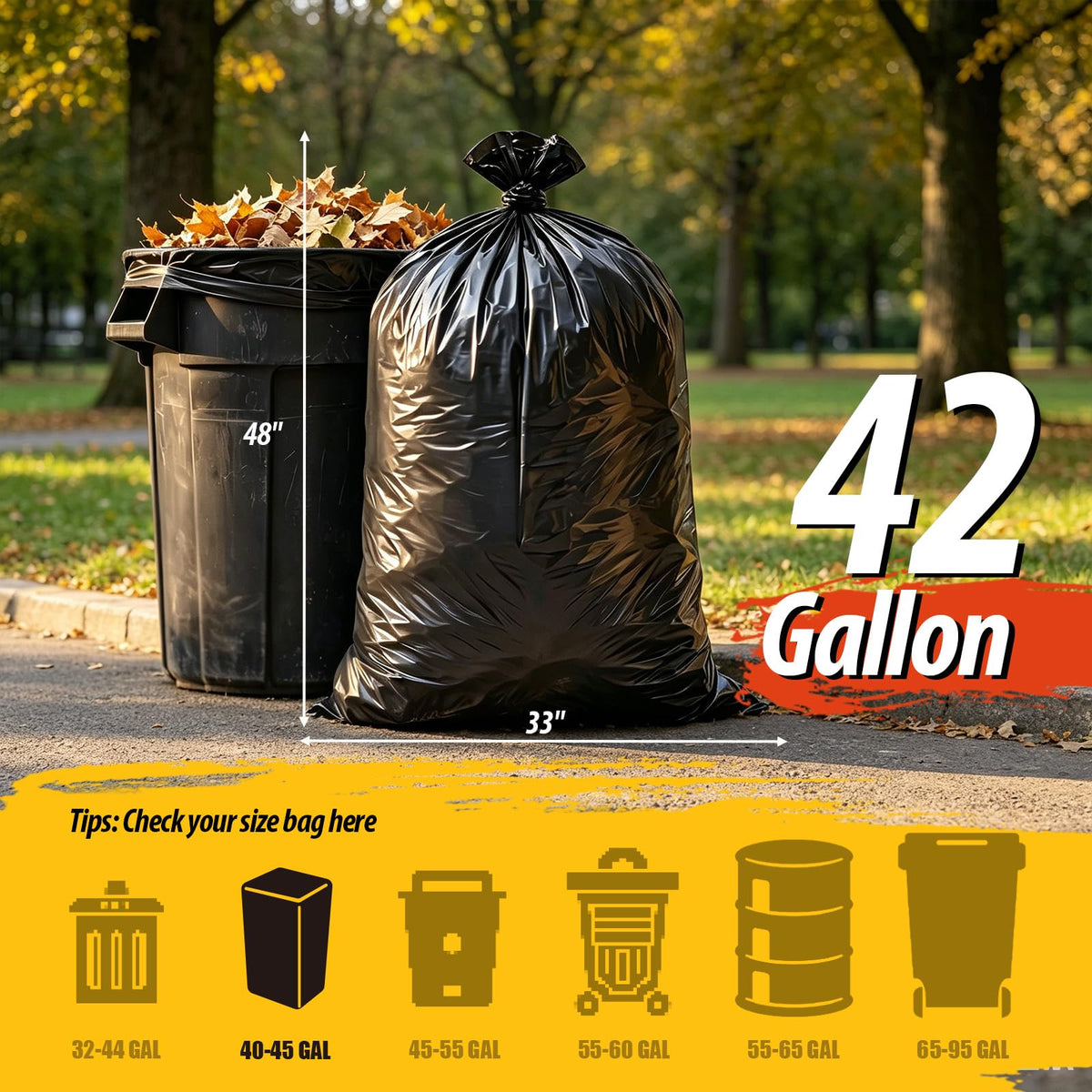 Black 42 Gallon Trash Bags 10 Count O338958