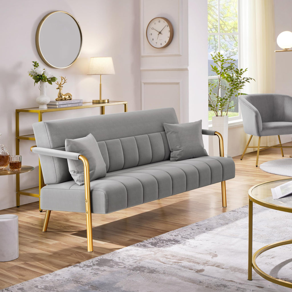 Light Gray 2 Seater Sofa with Gold-Tone Legs Y772749