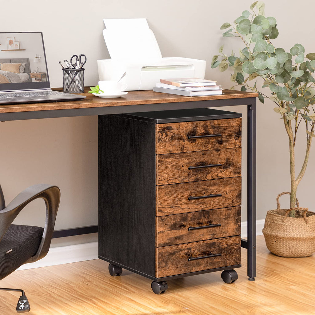 5 Drawer Wooden Mobile File Cabinet with Wheels C658