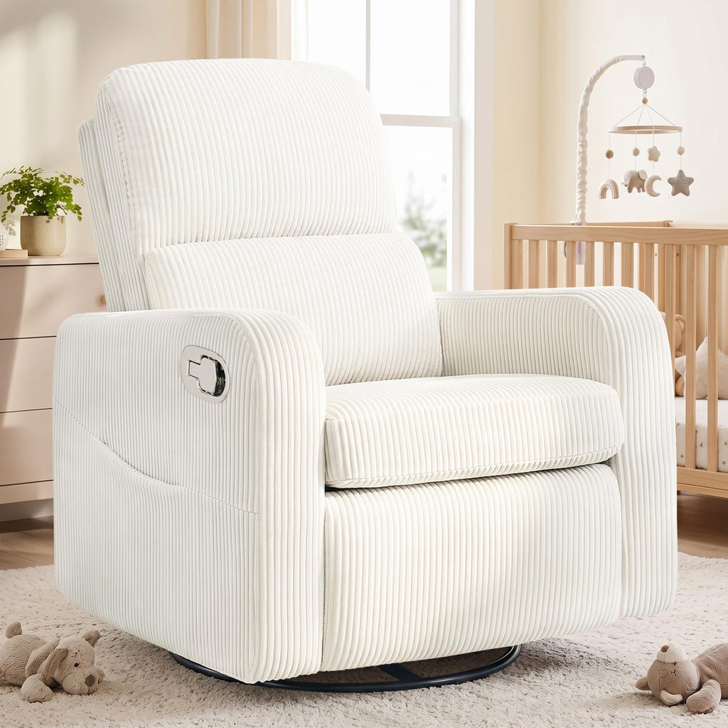 Oversized Corduroy Swivel Rocker Recliner Chair L298388