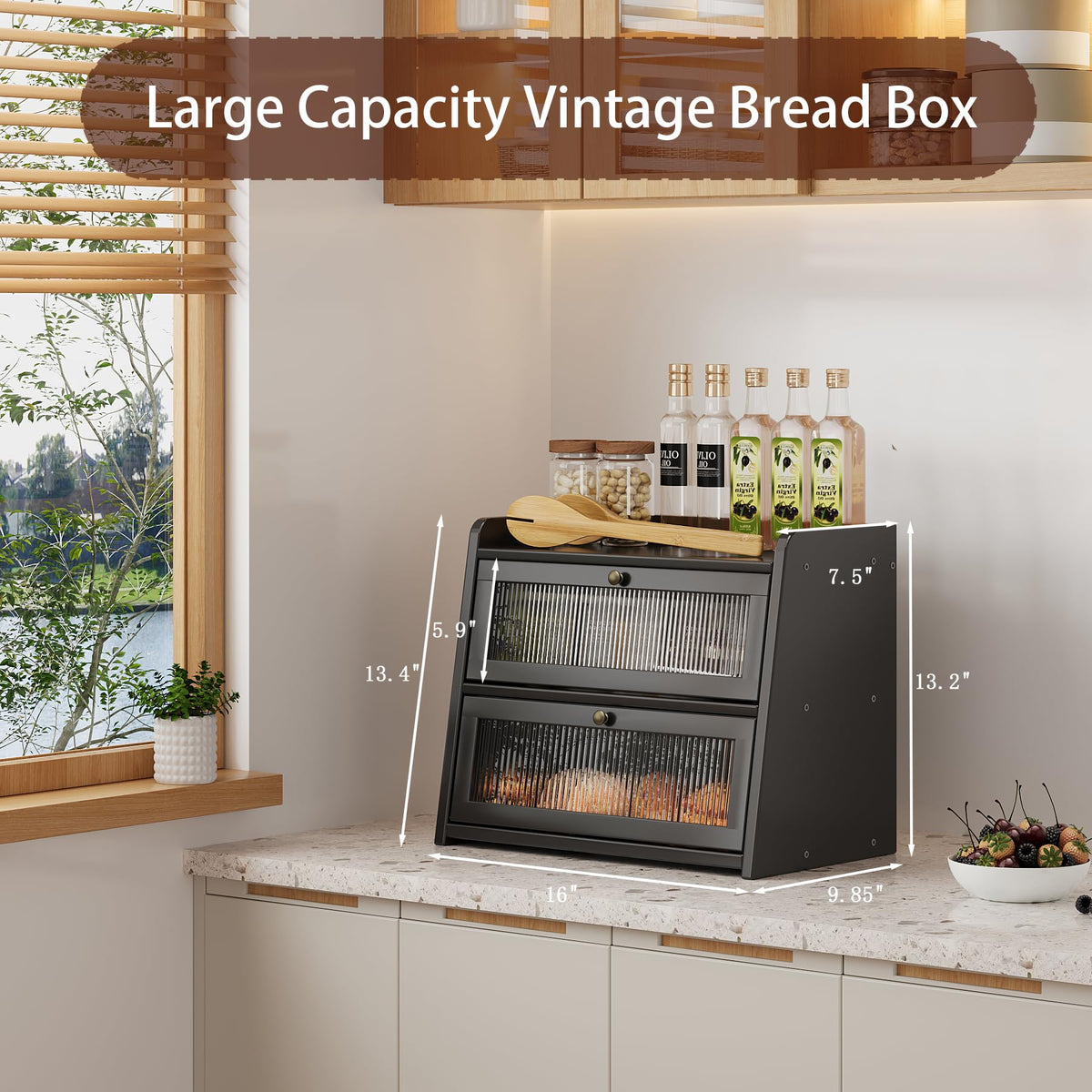 Large Bamboo Bread Box with Window S718724