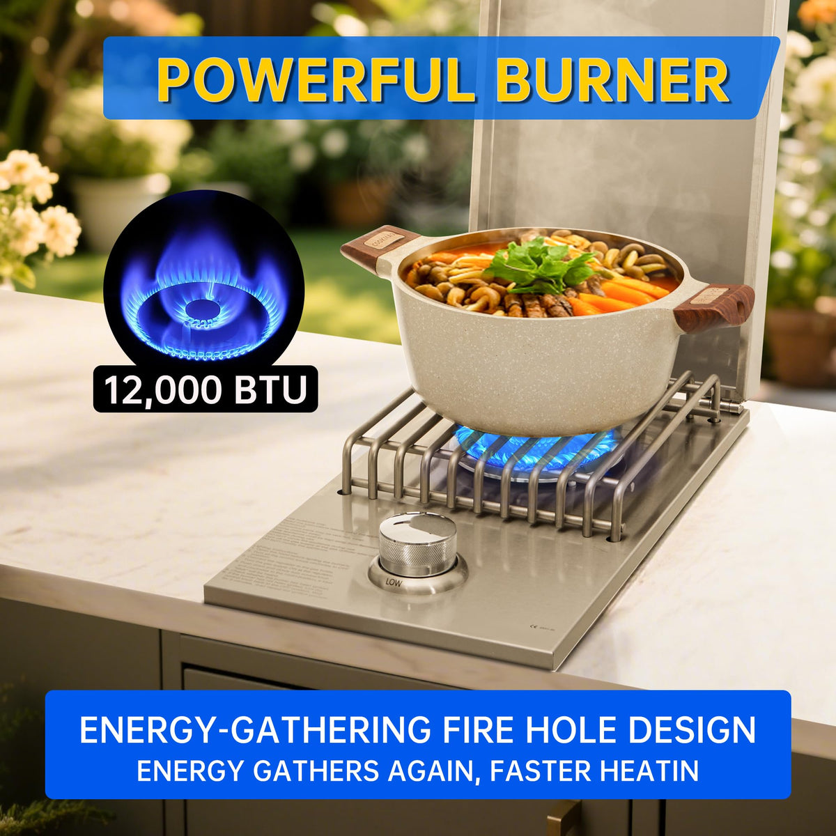 Built-in Side Burner for Outdoor Kitchen, Propane & Natural Gas, 304 SS C413
