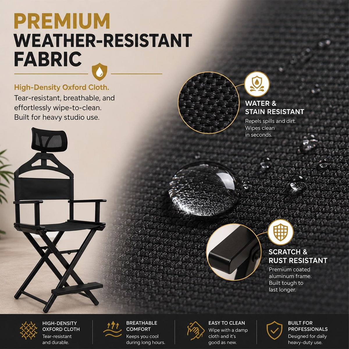 Tall Foldable Directors Chair with Adjustable Head Rest B96777