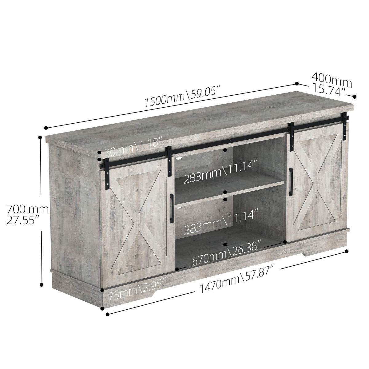 65 Inch Oak TV Stand with Storage Cabinet I56783