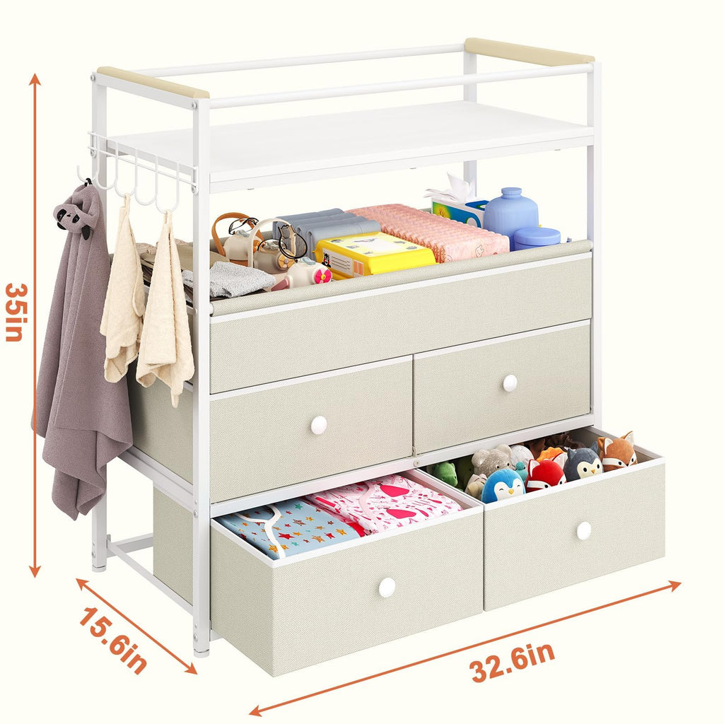 Baby Diaper Changing Table Dresser with Safety Bumper and 4 Drawer X933866