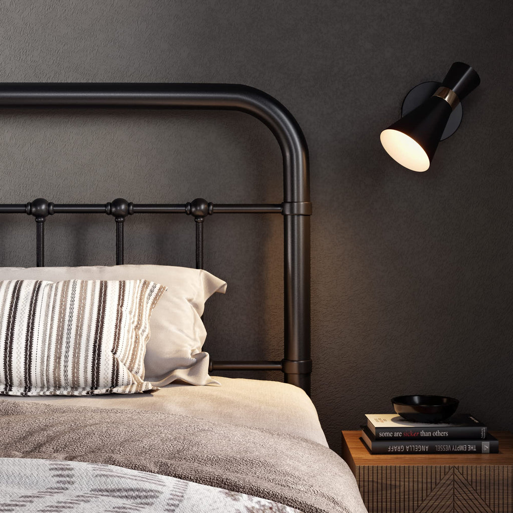 Full Metal Bed Frame with Victorian Iron-Art Headboard, Black Q9303