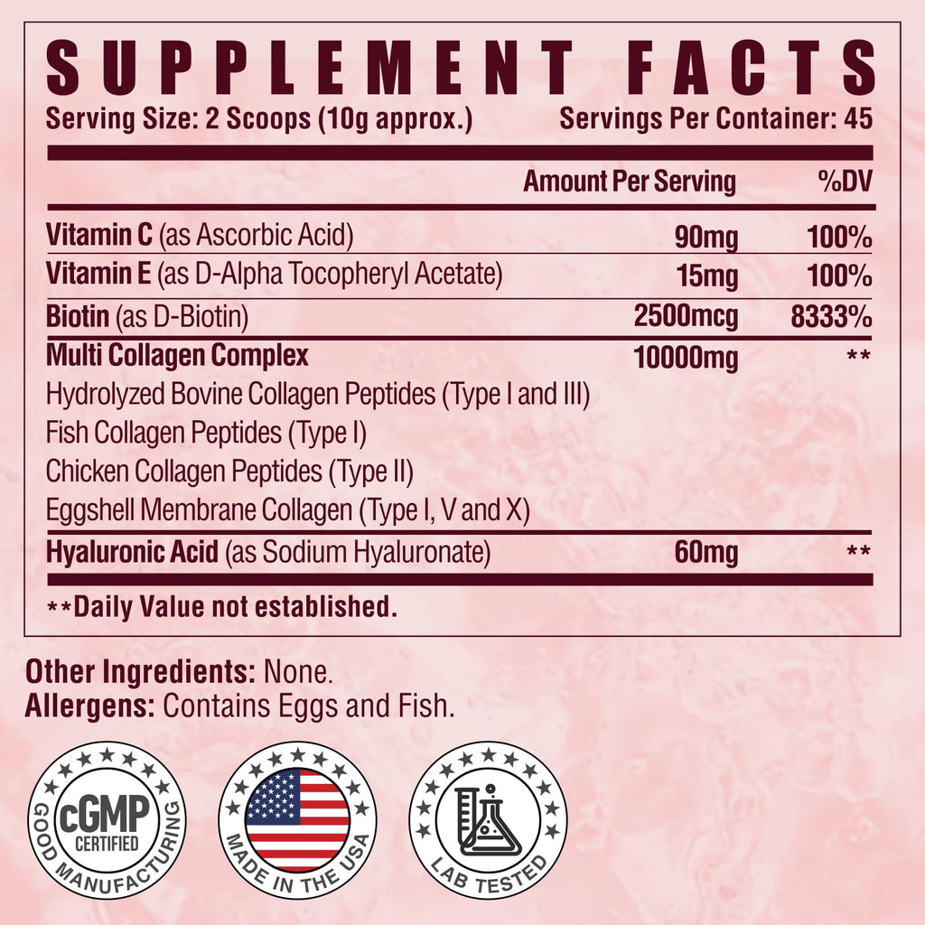 Multi Collagen Peptides Powder with Vitamin C, E & Hyaluronic Acid, Unflavored, 45 Servings B52708