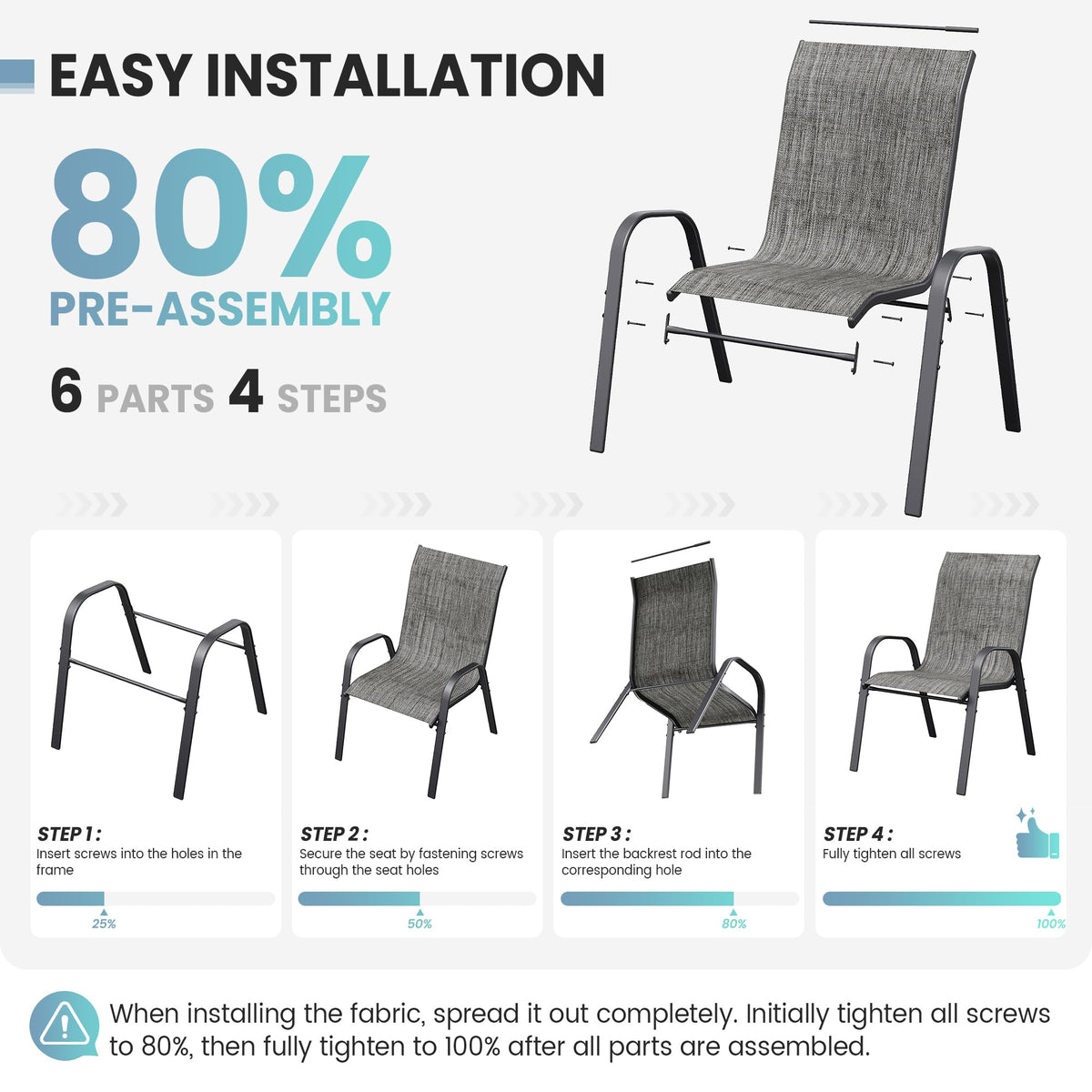 Light Gray Stacking Patio Dining Chairs Set of 8 F378047