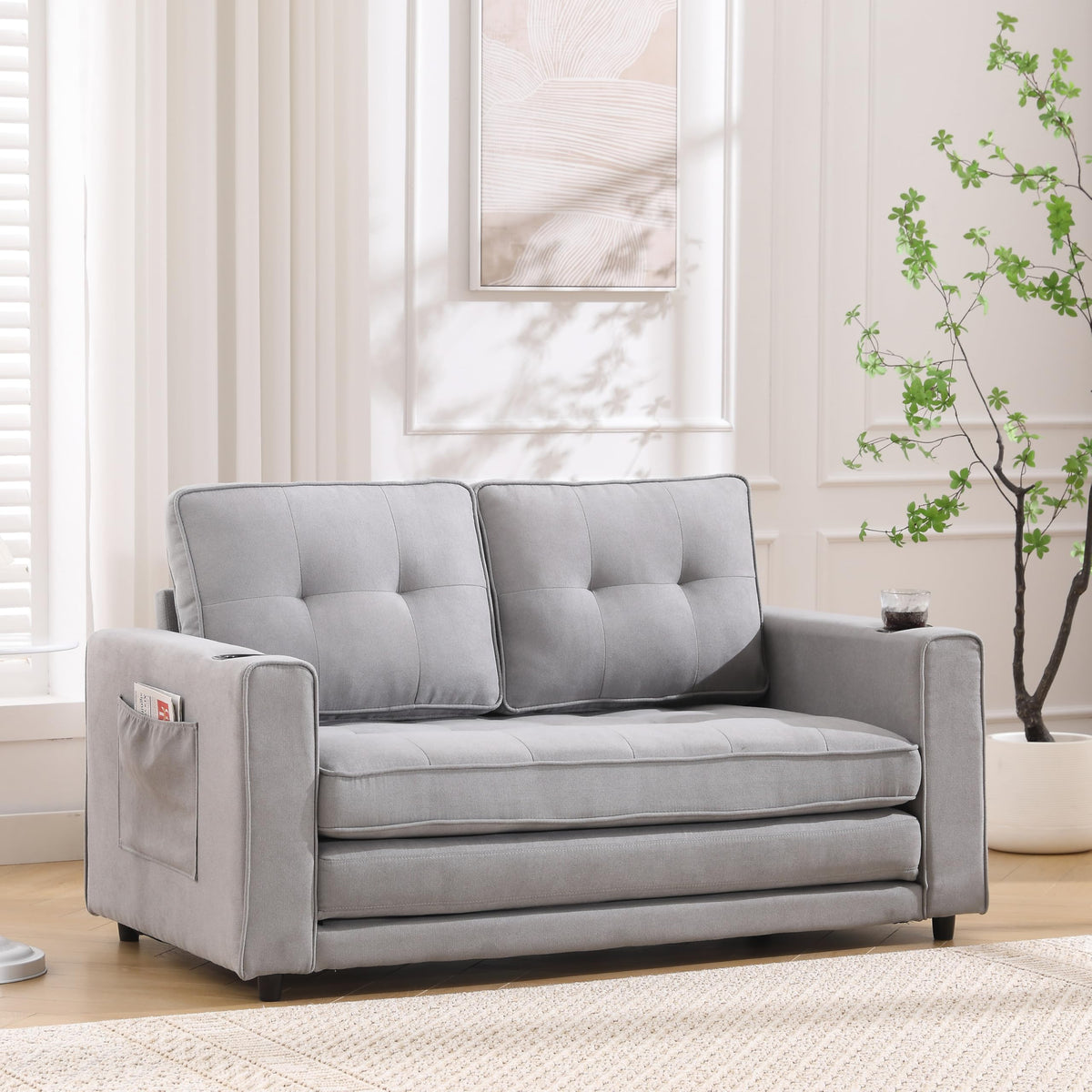 Light Gray Convertible Futon Sofa Bed A40128