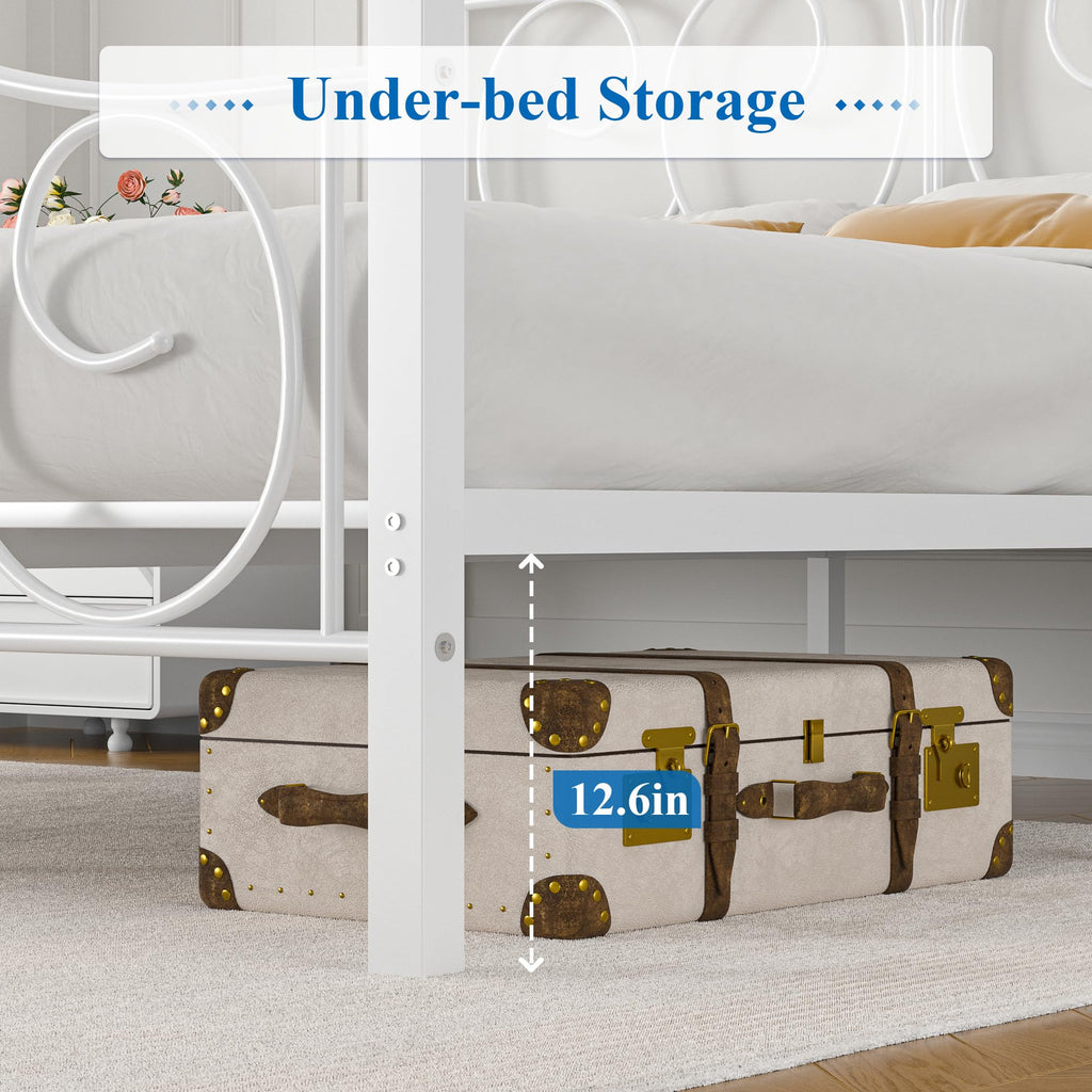 Full Size Pure White Metal Platform Bed Frame with Headboard and Footboard T575