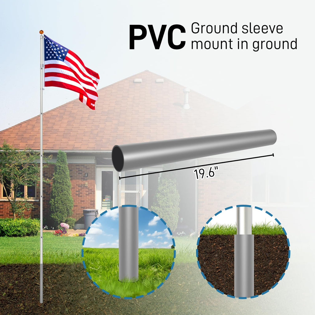 20FT Sectional Heavy Duty Aluminum Flag Pole Kit with 3x5 ft American Flag E708