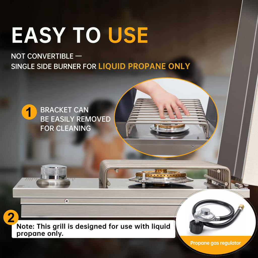 Built-in Side Burner for Outdoor Kitchen, Propane & Natural Gas, 304 SS C413