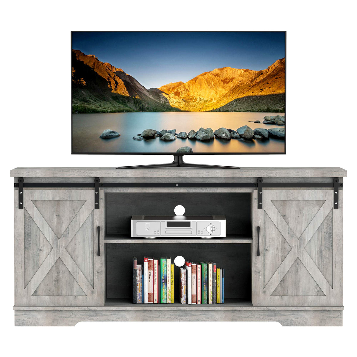 65 Inch Oak TV Stand with Storage Cabinet I56783
