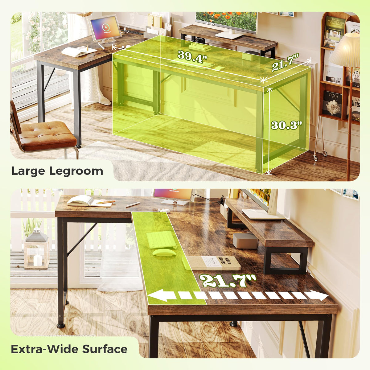 53" L Shaped Computer Desk with Outlets T180394