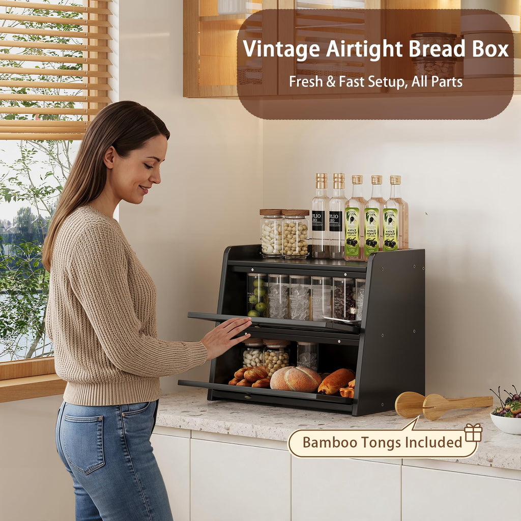 Large Bamboo Bread Box with Window S718724