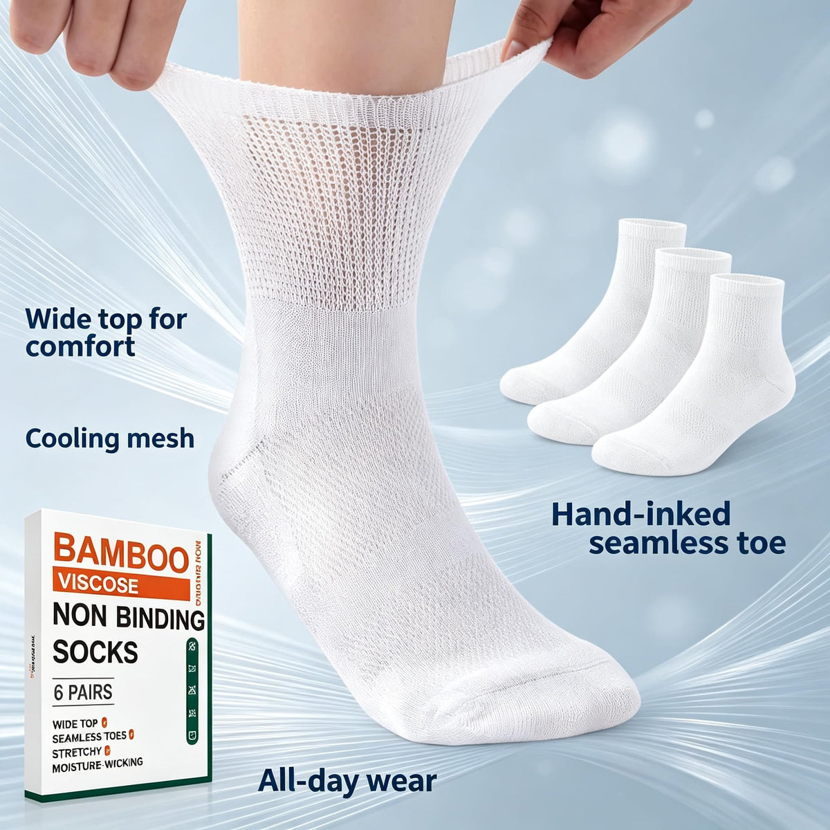 Bamboo Viscose Diabetic Socks 6 Pairs V797