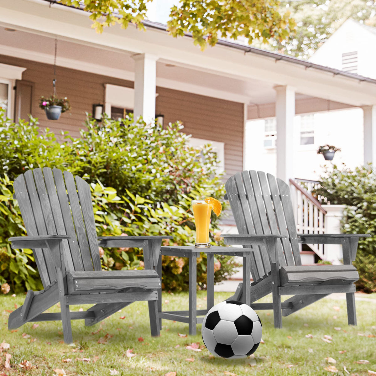 Wooden Folding Adirondack Chair Set of 2 Solid Cedar V858284