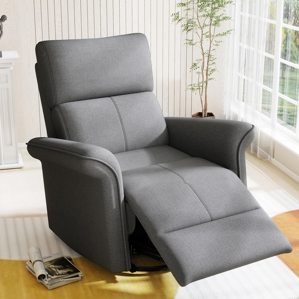 Dark Gray Velvet Power Swivel Rocker Recliner Chair U47505