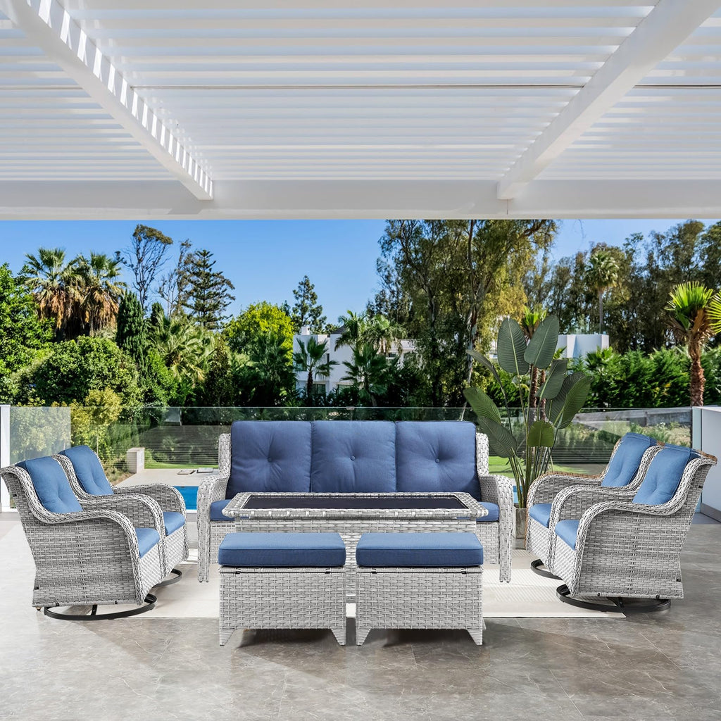 8 Piece Wicker Patio Furniture Set with Swivel Rocker Chairs and Coffee Table I92817