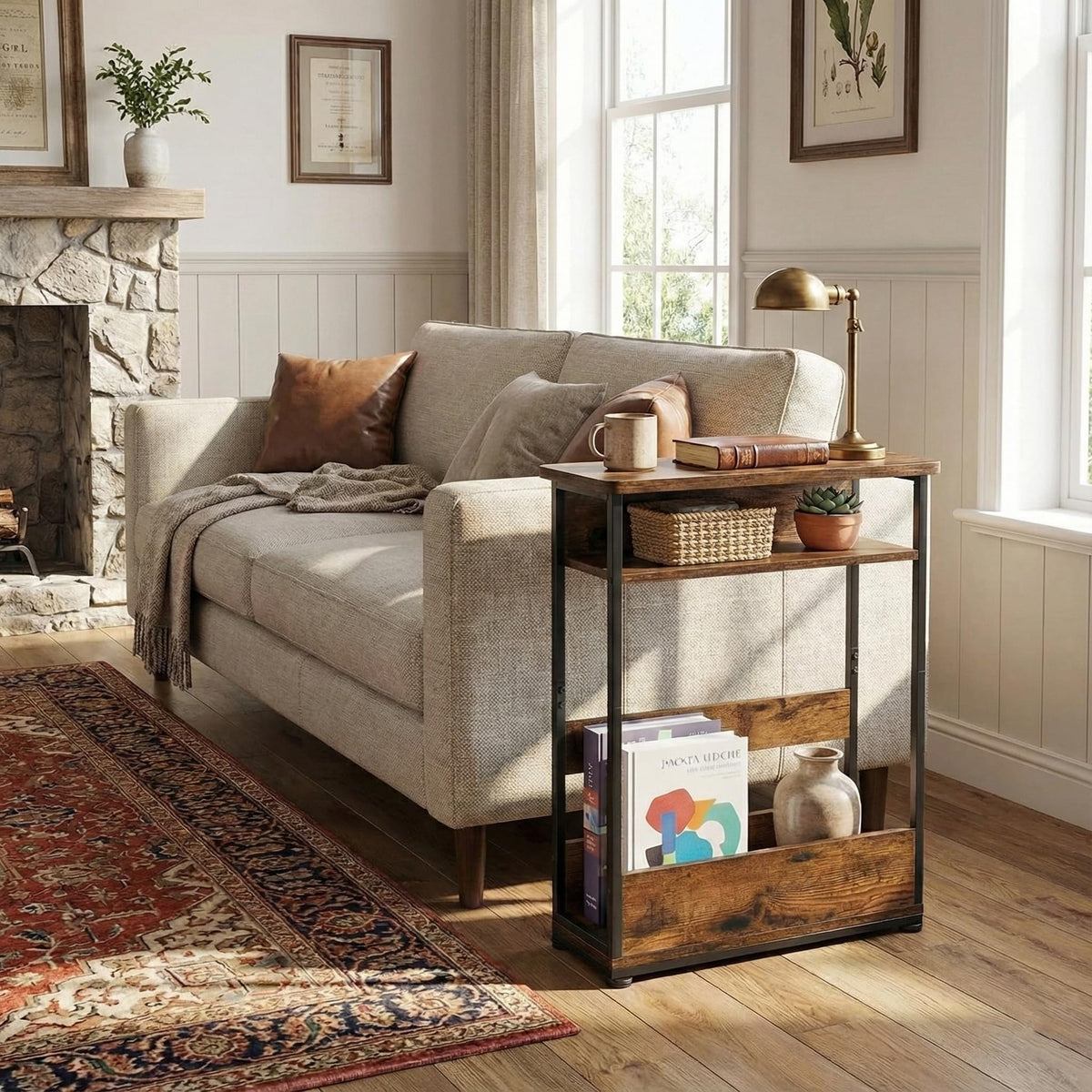 3-Tier Narrow Side Table with Storage Shelf G134