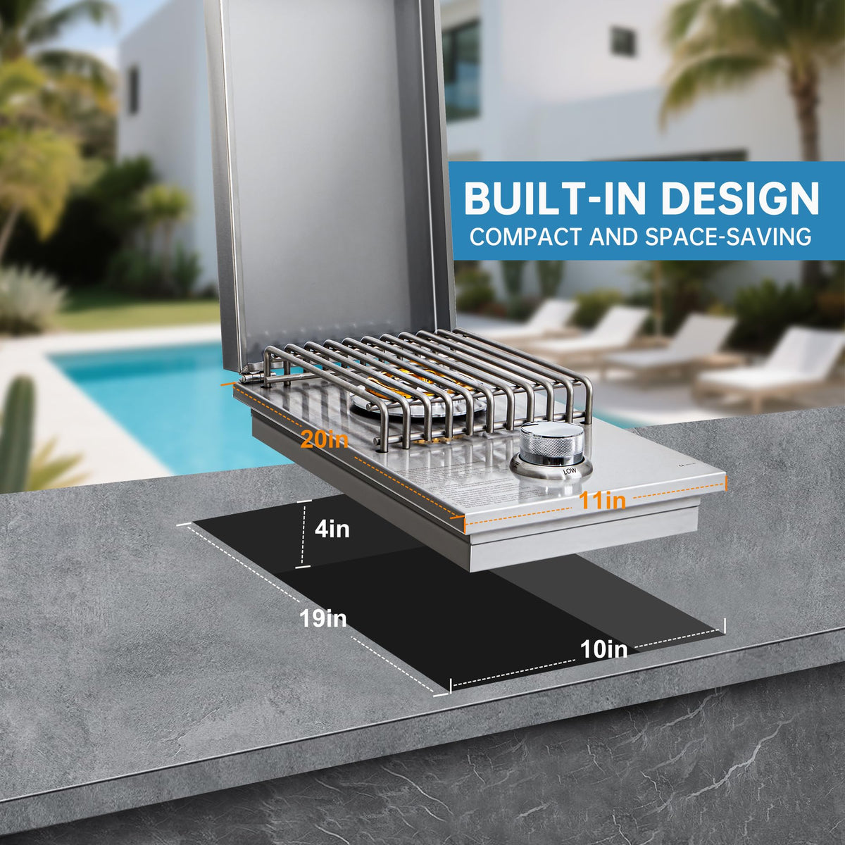 Built-in Side Burner for Outdoor Kitchen, Propane & Natural Gas, 304 SS C413