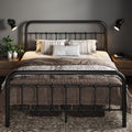 Full Metal Bed Frame with Victorian Iron-Art Headboard, Black Q9303